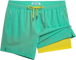 maamgic Mens Swim Trunks with Compression Liner 5 Inch Inseam Quick Dry Board Shorts with Zipper Pockets Swimming Shorts