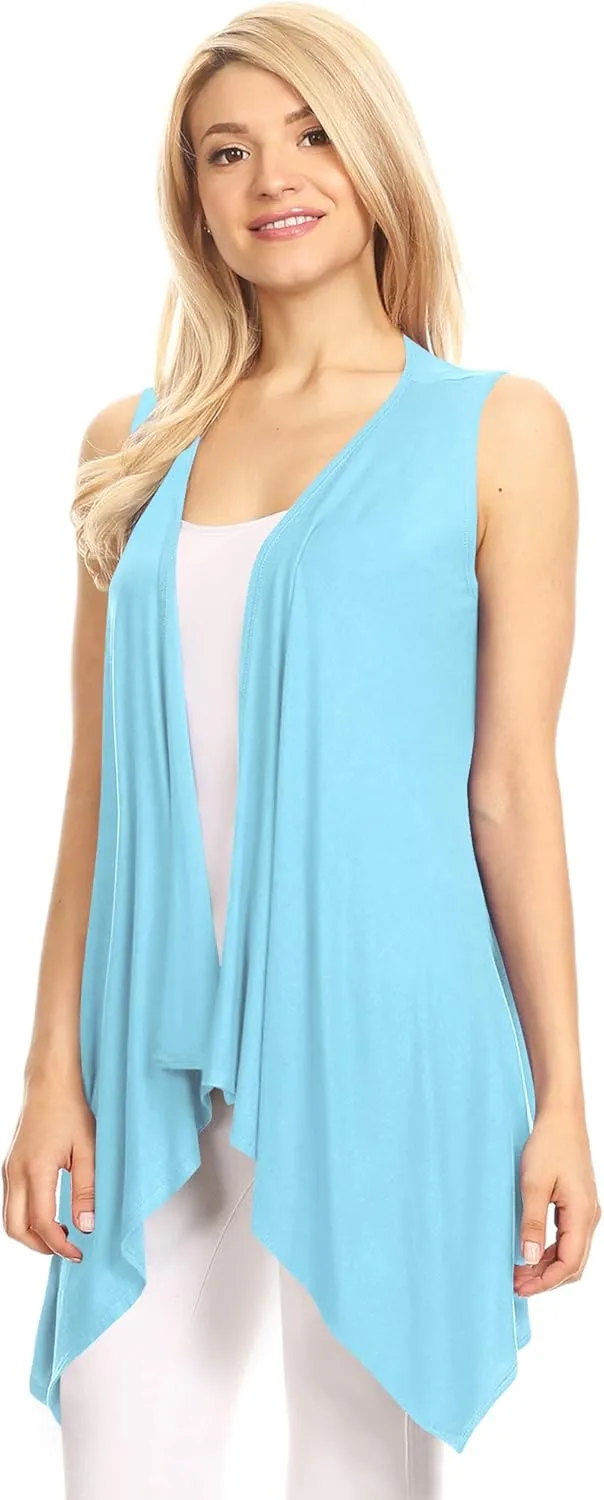 Made By Johnny Women's Lightweight Sleeveless Draped Open Cardigan