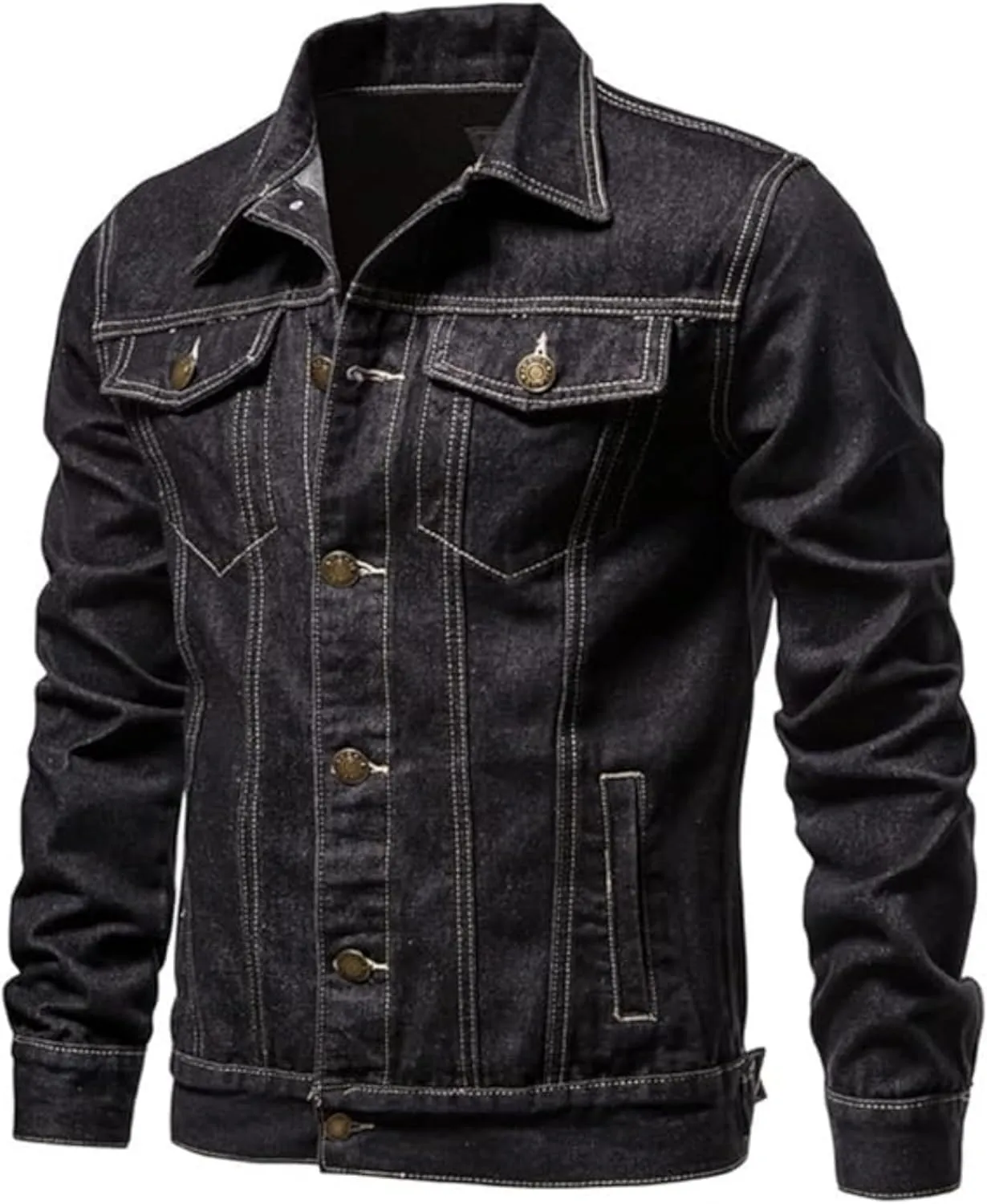 Maiyifu-GJ Mens Distressed Denim Jacket Casual Slim Fit Jean Jacket Button Front Washed Jean Trucker Jacket