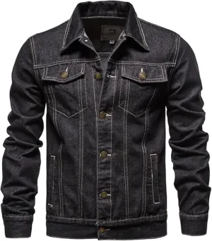 Maiyifu-GJ Mens Distressed Denim Jacket Casual Slim Fit Jean Jacket Button Front Washed Jean Trucker Jacket