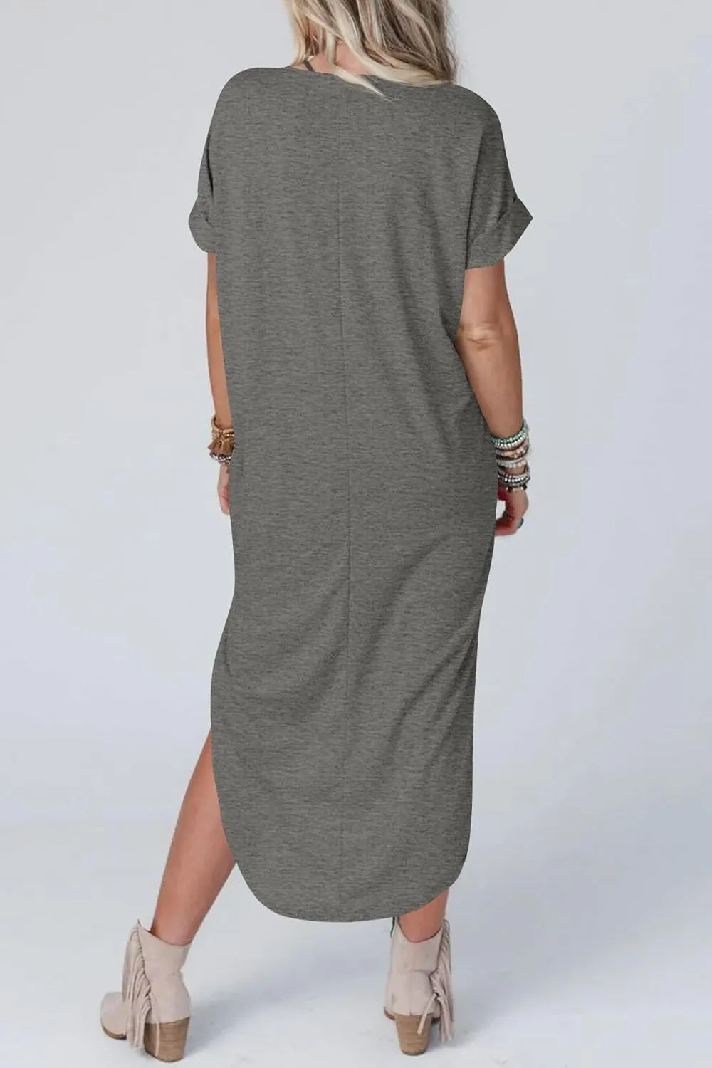 Maxi Dress for Women Summer Casual Loose Short Sleeve Long T Shirt Dress Split Beach Sundress Travel Vacation Outfits
