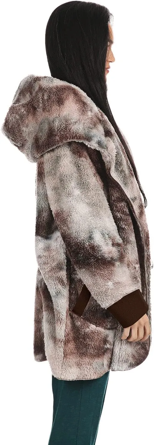 MeMoi Women's Tie Dye Plush Hooded Cardigan Sweater