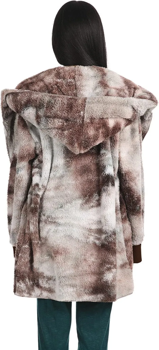 MeMoi Women's Tie Dye Plush Hooded Cardigan Sweater