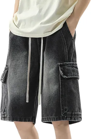 Men Baggy Jean Shorts Loose Fit Mid Denim Shorts Summer Casual Y2K Hip Hop Streetwear