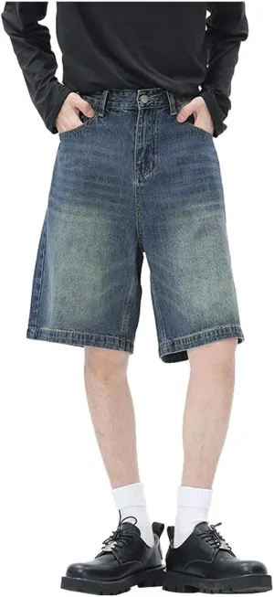 Men Baggy Jean Shorts Loose Fit Mid Denim Shorts Summer Casual Y2K Hip Hop Streetwear
