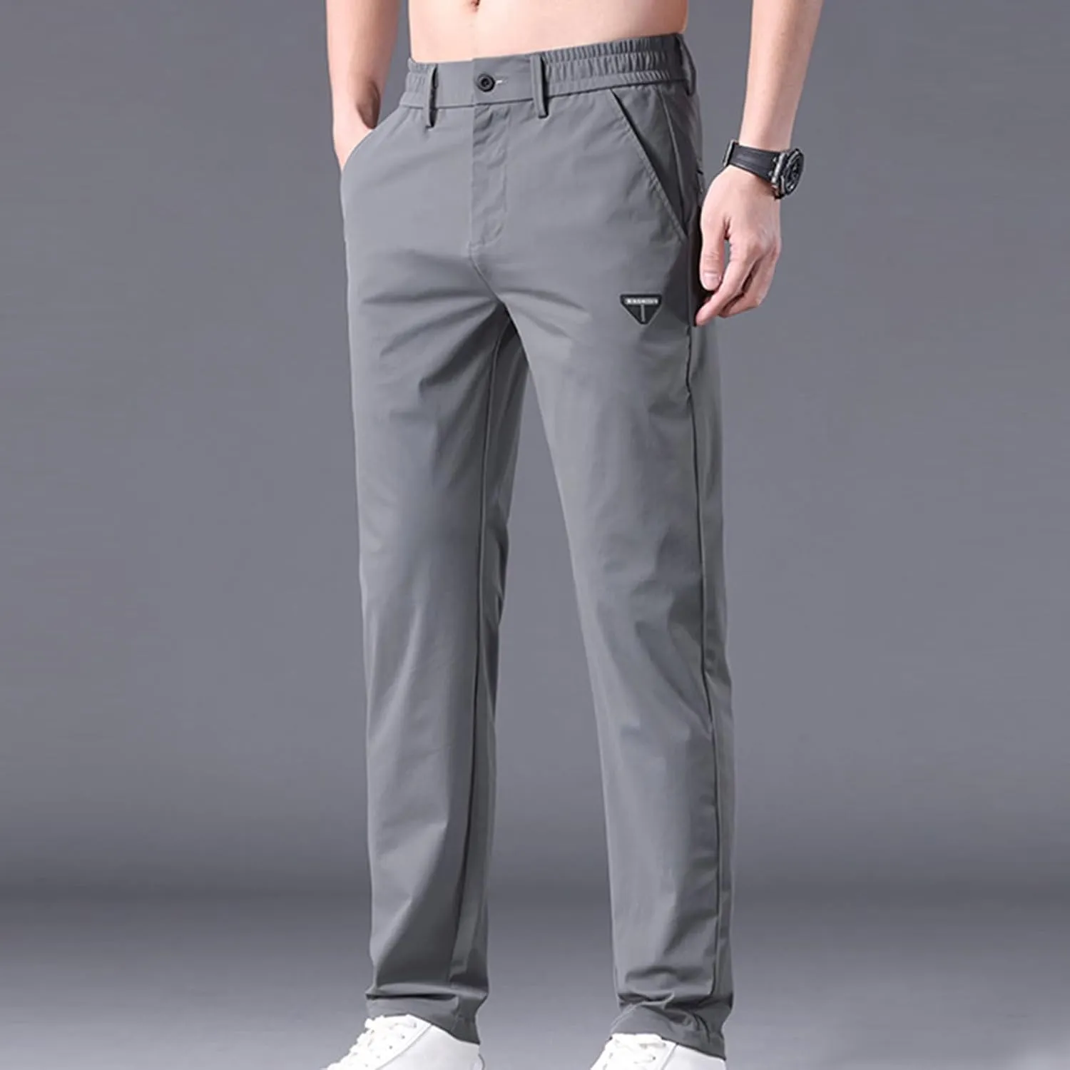 Men Chino Pants Slim Fit Straight Leg Trousers Casual Formal Pants Business Office Work Pant Elasticated Waist Workwear