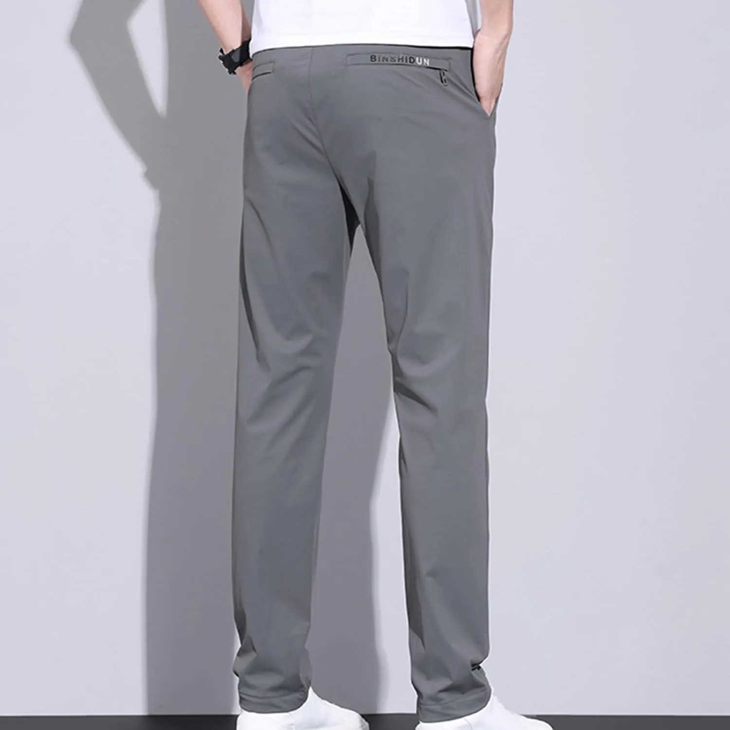 Men Chino Pants Slim Fit Straight Leg Trousers Casual Formal Pants Business Office Work Pant Elasticated Waist Workwear