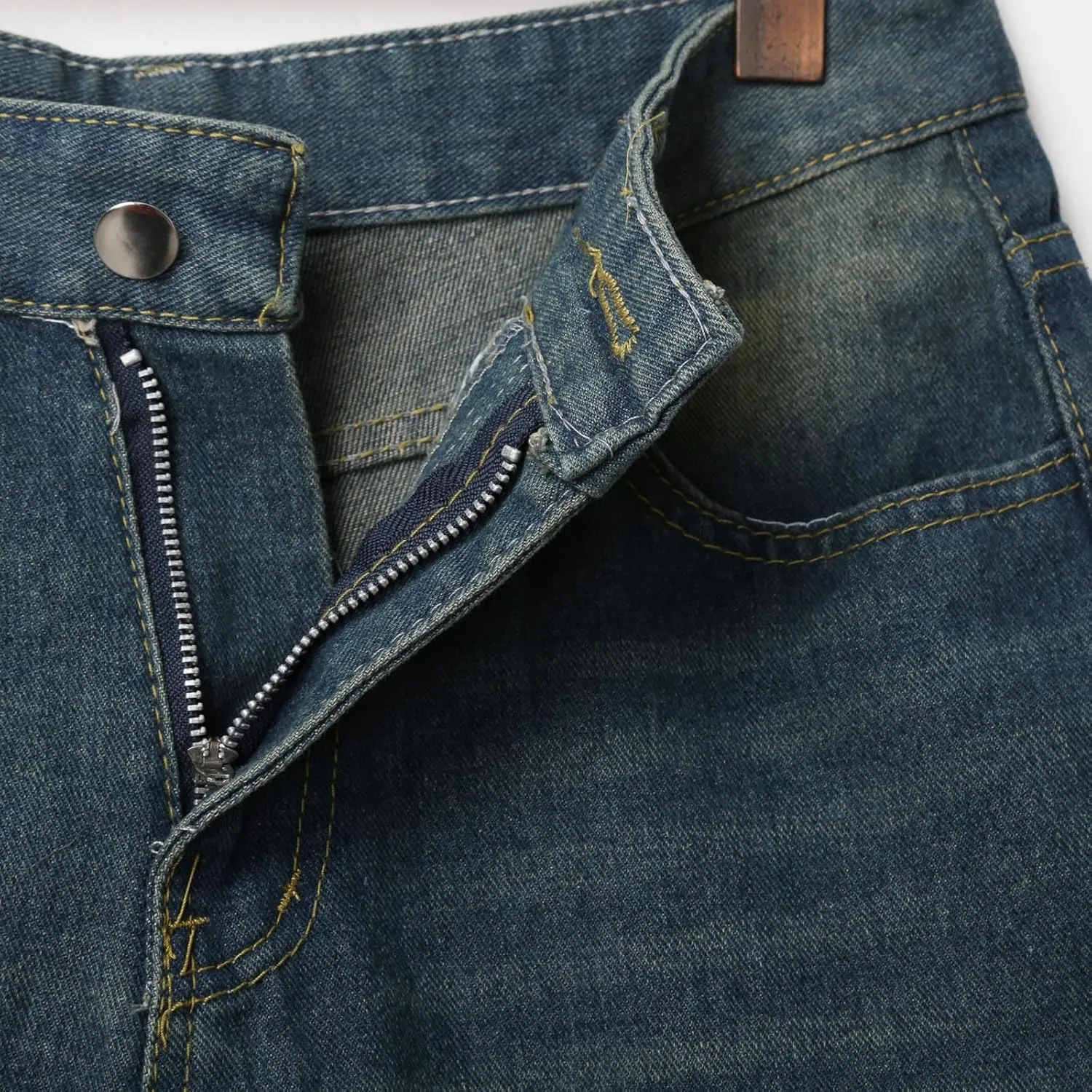 Men Y2K Grunge Baggy Jean Shorts Casual Hip Hop Long Loose Fit Denim Shorts Streetwear with Pockets