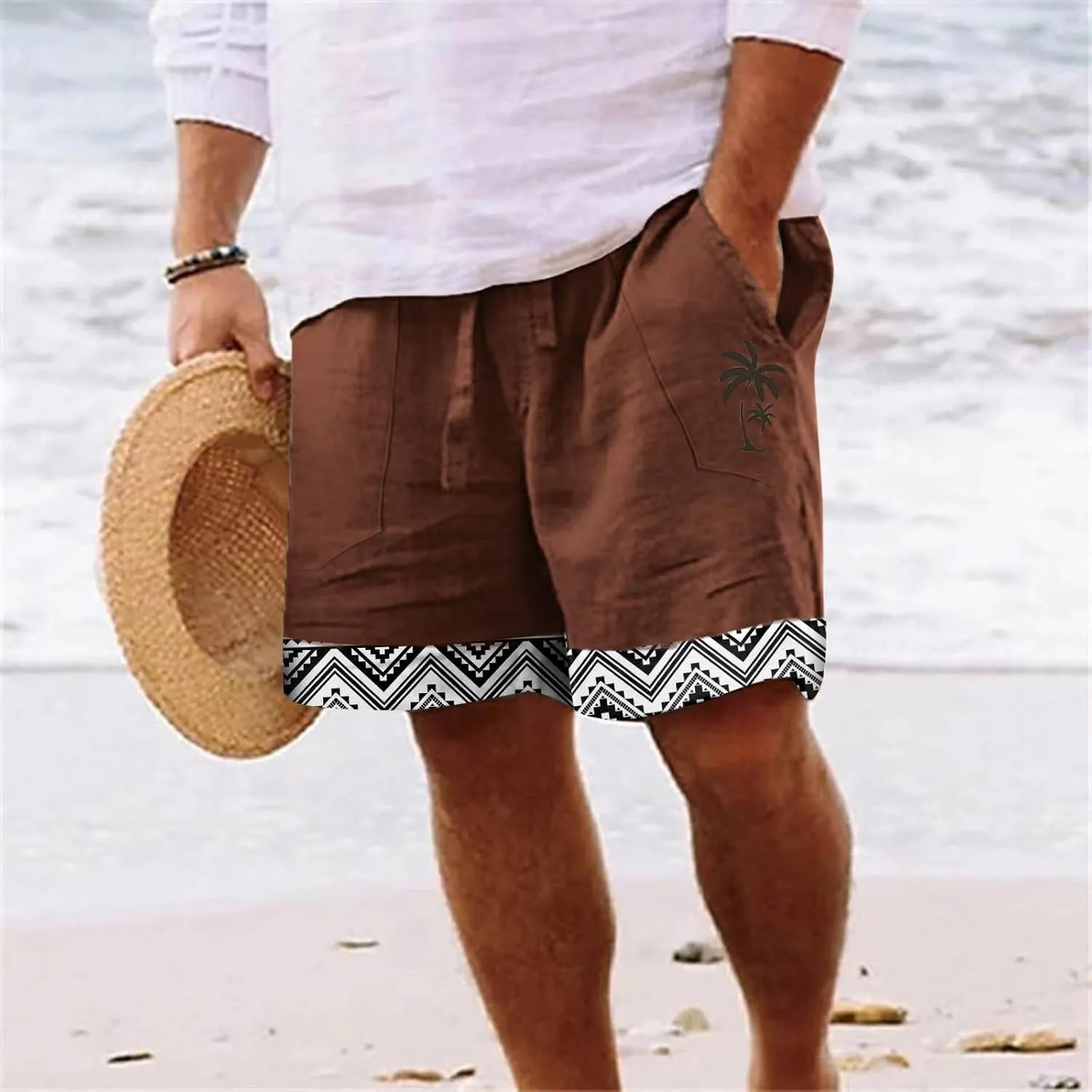 Mens 4XL Linen Summer Beach Shorts Beach Shorts Casual Cotton Linen Shorts Mens 4XL Linen Summer Beach Shorts Mens