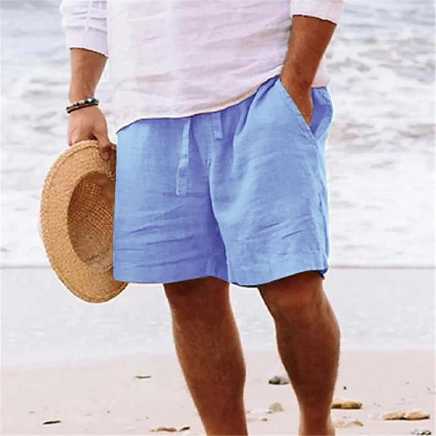 Mens 4XL Linen Summer Beach Shorts Beach Shorts Casual Cotton Linen Shorts Mens 4XL Linen Summer Beach Shorts Mens