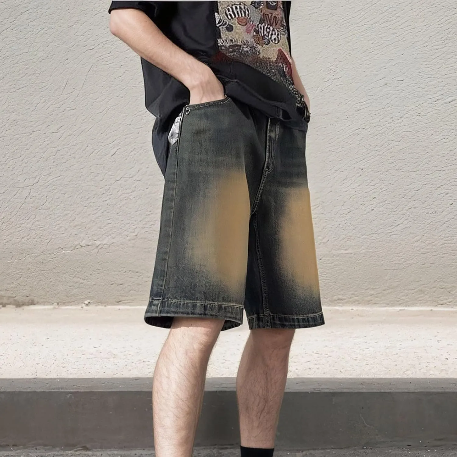 Mens Baggy Jean Shorts Loose Fit Below Knee Denim Shorts Summer Casual Aesthetic Pants Trendy Outfits