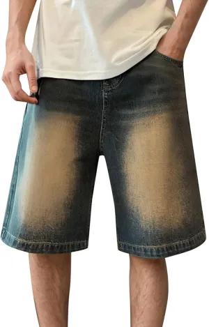 Mens Baggy Jean Shorts Loose Fit Below Knee Denim Shorts Summer Casual Aesthetic Pants Trendy Outfits