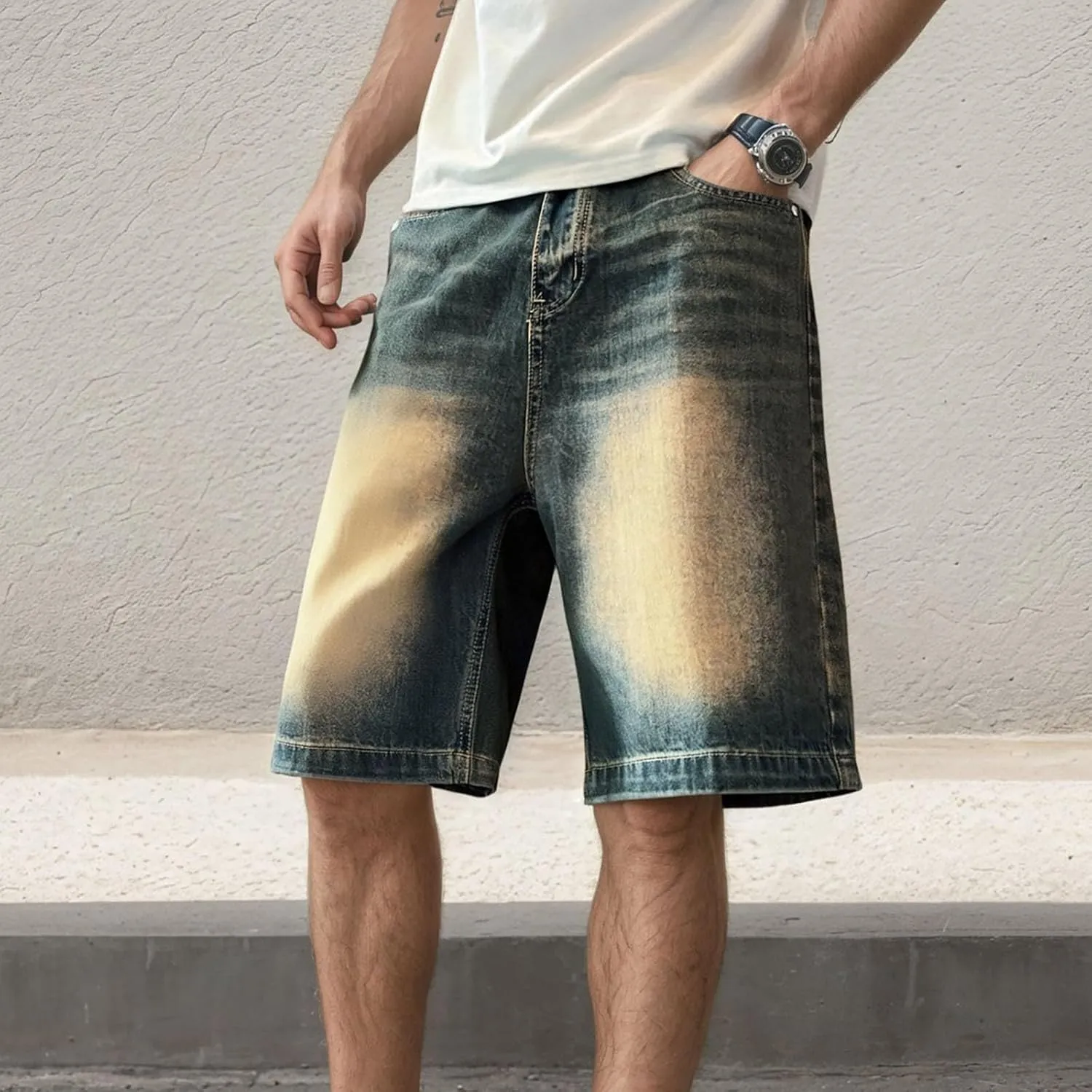 Mens Baggy Jean Shorts Loose Fit Below Knee Denim Shorts Summer Casual Aesthetic Pants Trendy Outfits