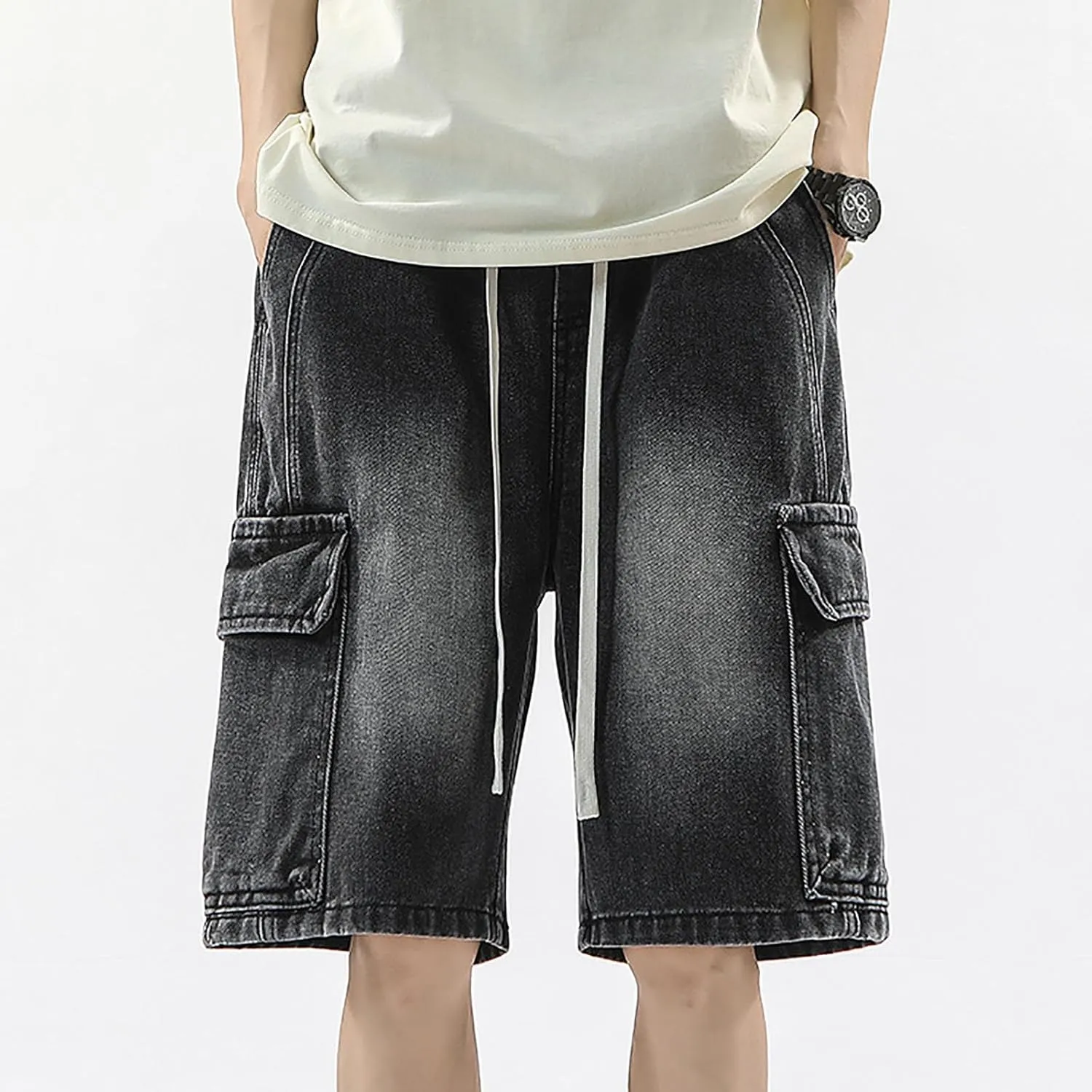 Mens Baggy Jean Shorts Loose Fit Mid Denim Shorts Casual Summer Y2K Vintage Trendy Outfits