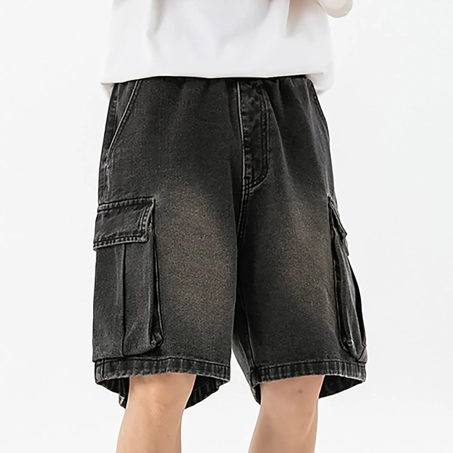 Men's Baggy Jean Shorts Loose Fit Mid Denim Shorts Wide Leg Aesthetic Pants Streetwear