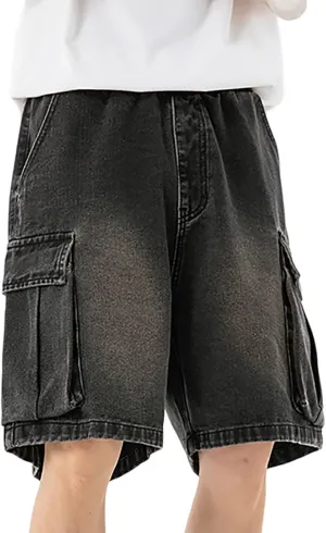 Men's Baggy Jean Shorts Loose Fit Mid Denim Shorts Wide Leg Aesthetic Pants Streetwear