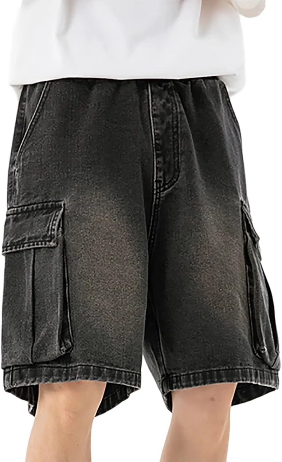Men's Baggy Jean Shorts Loose Fit Mid Denim Shorts Wide Leg Aesthetic Pants Streetwear