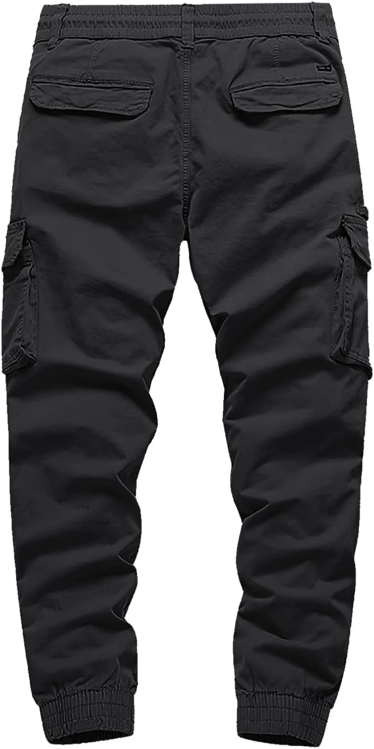 Men's Cargo Pants Big and Tall Elastic Waist Drawstring Workwear Lightweight Solid Color Casual Sweatpants with Pockets