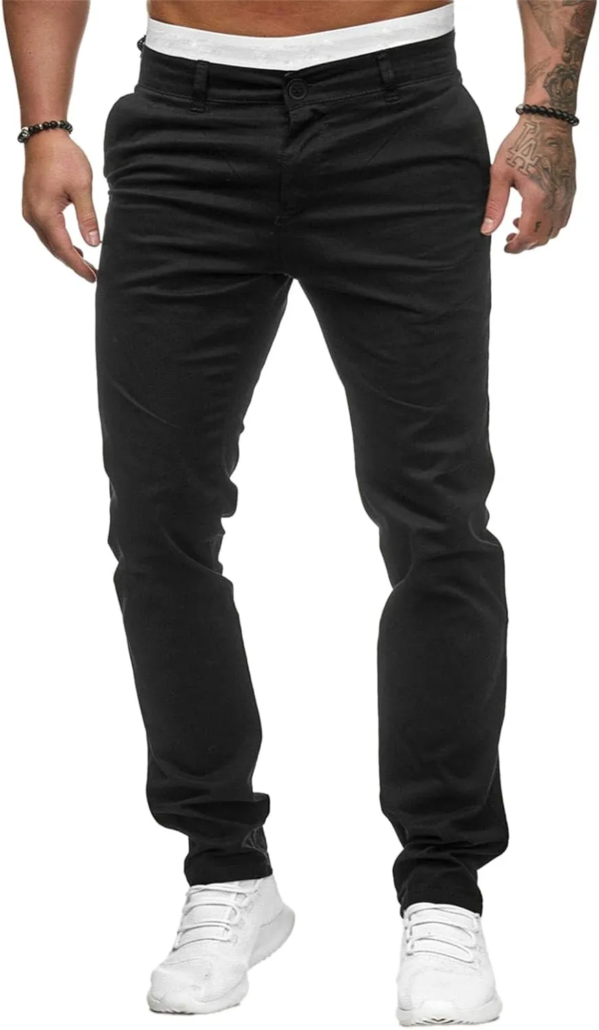 Men's Chinos Pants Slim Fit Stretchy Dress Pants Flat-Front Tapered Legs Slacks for Casual to Semi-Formal Occasions