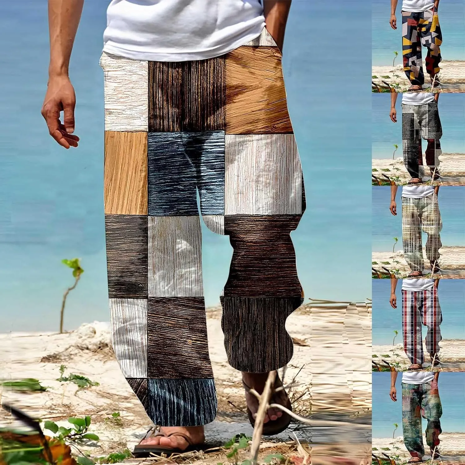 Mens Color Patchwork Casual Trousers Quick Dry Lightweight Outdoor Traveling Beach Pants Holiday Vacation Fashion Streetwear