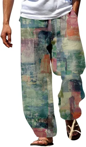 Mens Color Patchwork Casual Trousers Quick Dry Lightweight Outdoor Traveling Beach Pants Holiday Vacation Fashion Streetwear