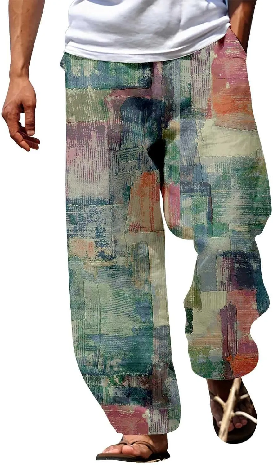 Mens Color Patchwork Casual Trousers Quick Dry Lightweight Outdoor Traveling Beach Pants Holiday Vacation Fashion Streetwear