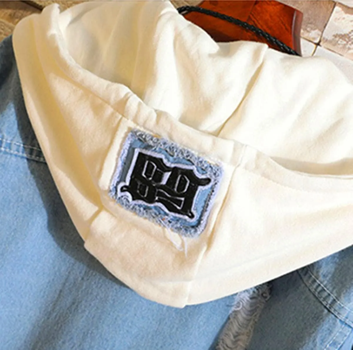 Men's cowboy jacket casual ripped hooded jacket trucker denim jacket cosplay coat
