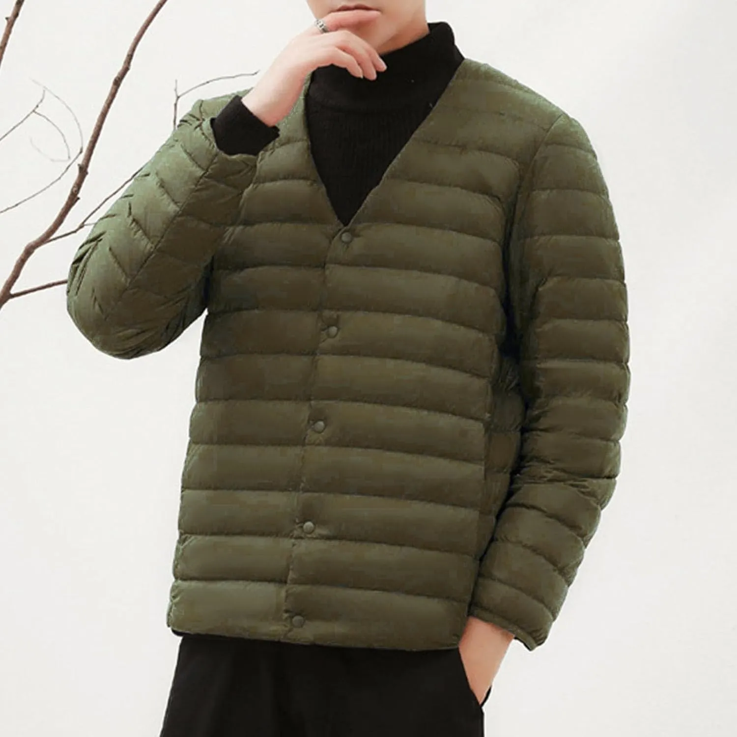 Men's Down Jacket Male Lightweight Puffer Winter Collarless Jacket Man Warm Inner Down Jacket Liner