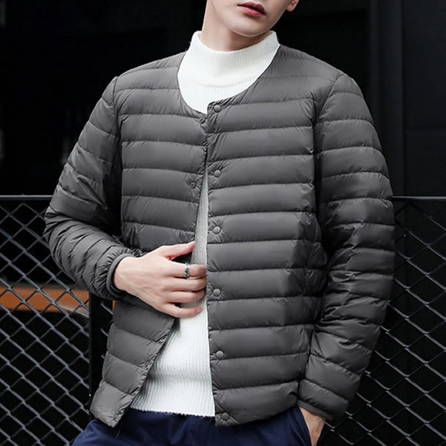 Men's Down Jacket Male Lightweight Puffer Winter Collarless Jacket Man Warm Inner Down Jacket Liner