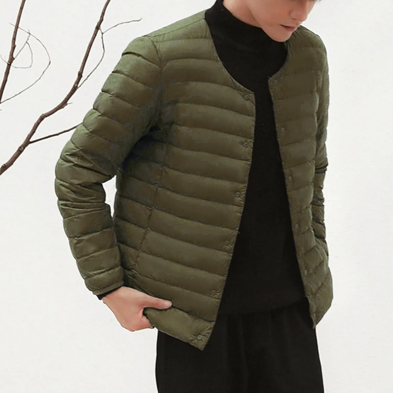 Men's Down Jacket Male Lightweight Puffer Winter Collarless Jacket Man Warm Inner Down Jacket Liner