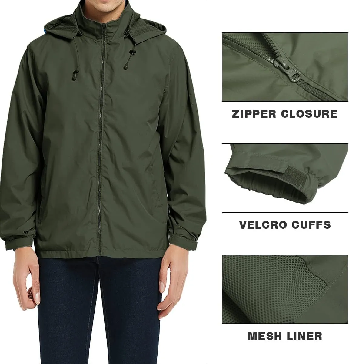 Mens Lightweight Windbreaker Jacket Waterproof Rain Jacket with Hood Soft Shell Jacket