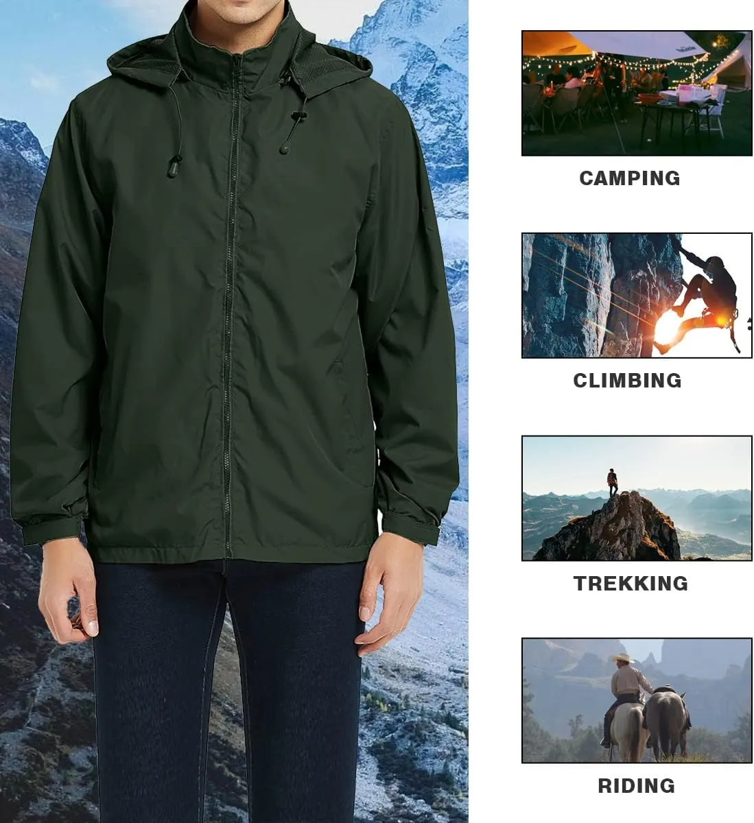 Mens Lightweight Windbreaker Jacket Waterproof Rain Jacket with Hood Soft Shell Jacket
