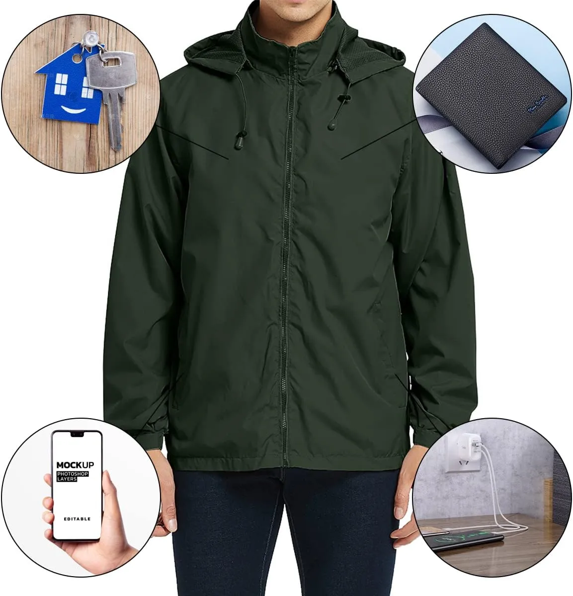 Mens Lightweight Windbreaker Jacket Waterproof Rain Jacket with Hood Soft Shell Jacket