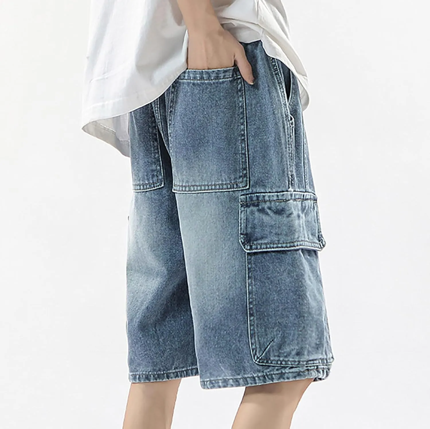 Mens Loose Fit Denim Shorts Baggy Casual Wide Leg Long Jean Jorts Hip Hop Shorts Trendy Outfits