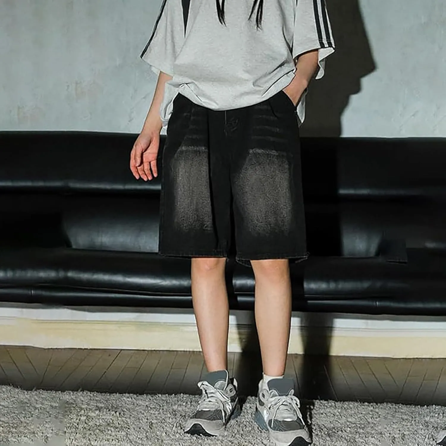 Mens Loose Fit Denim Shorts Baggy Casual Wide Leg Long Jean Jorts Hip Hop Shorts Trendy Outfits