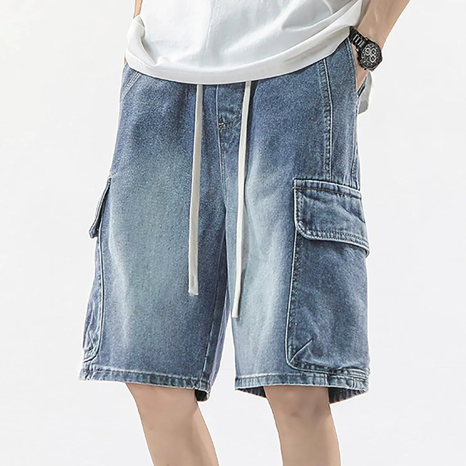 Mens Loose Fit Denim Shorts Baggy Casual Wide Leg Long Jean Jorts Hip Hop Shorts Trendy Outfits