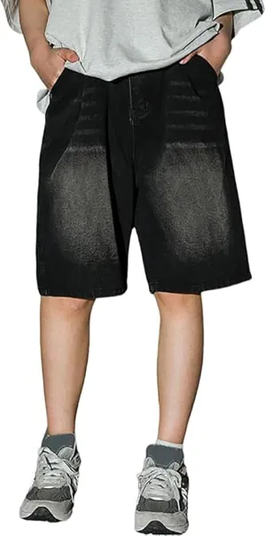 Mens Loose Fit Denim Shorts Baggy Casual Wide Leg Long Jean Jorts Hip Hop Shorts Trendy Outfits