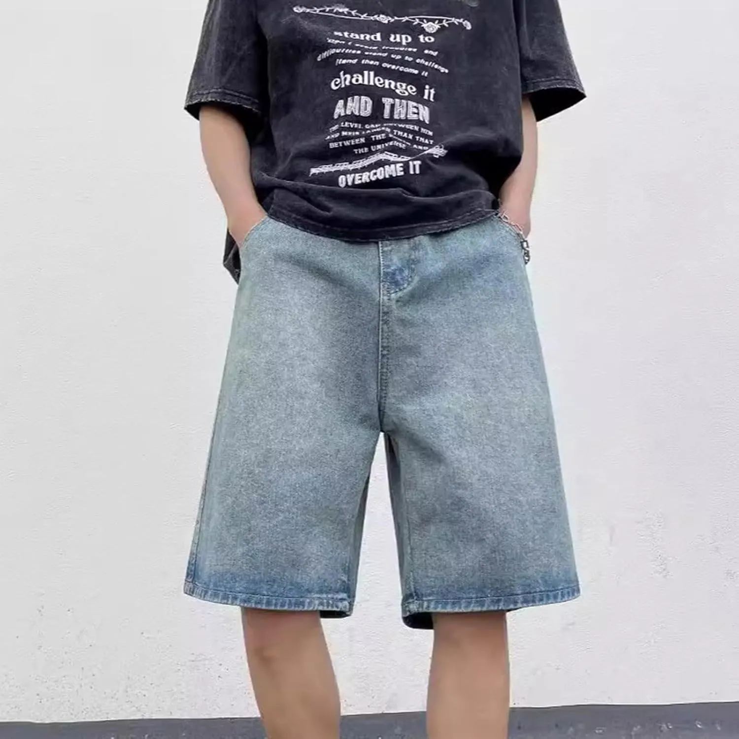 Mens Loose Hip Hop Cropped Jean Shorts Work Denim Shorts with Pockets Summer Casual 2025 Trendy Streetwear
