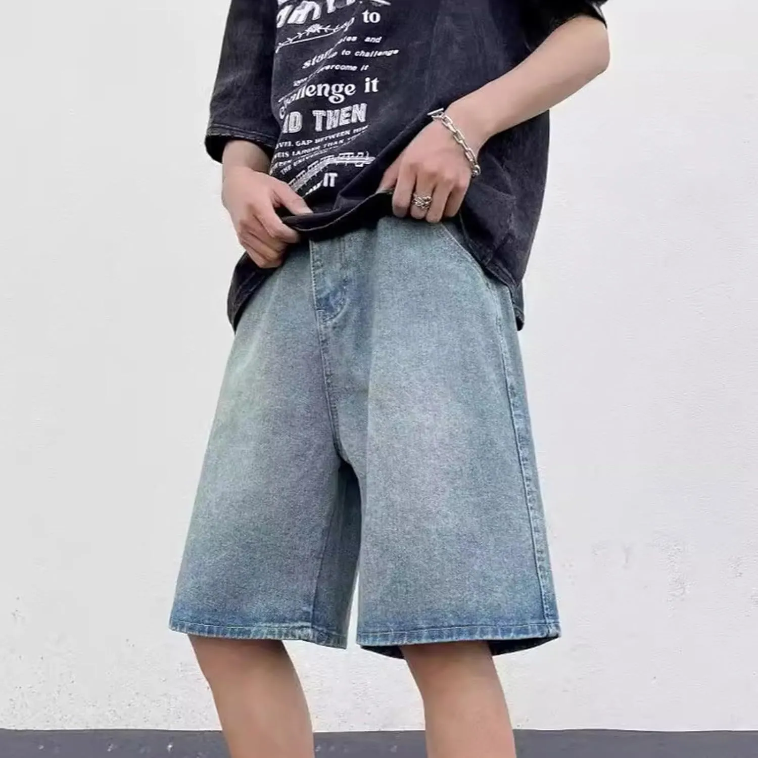 Mens Loose Hip Hop Cropped Jean Shorts Work Denim Shorts with Pockets Summer Casual 2025 Trendy Streetwear