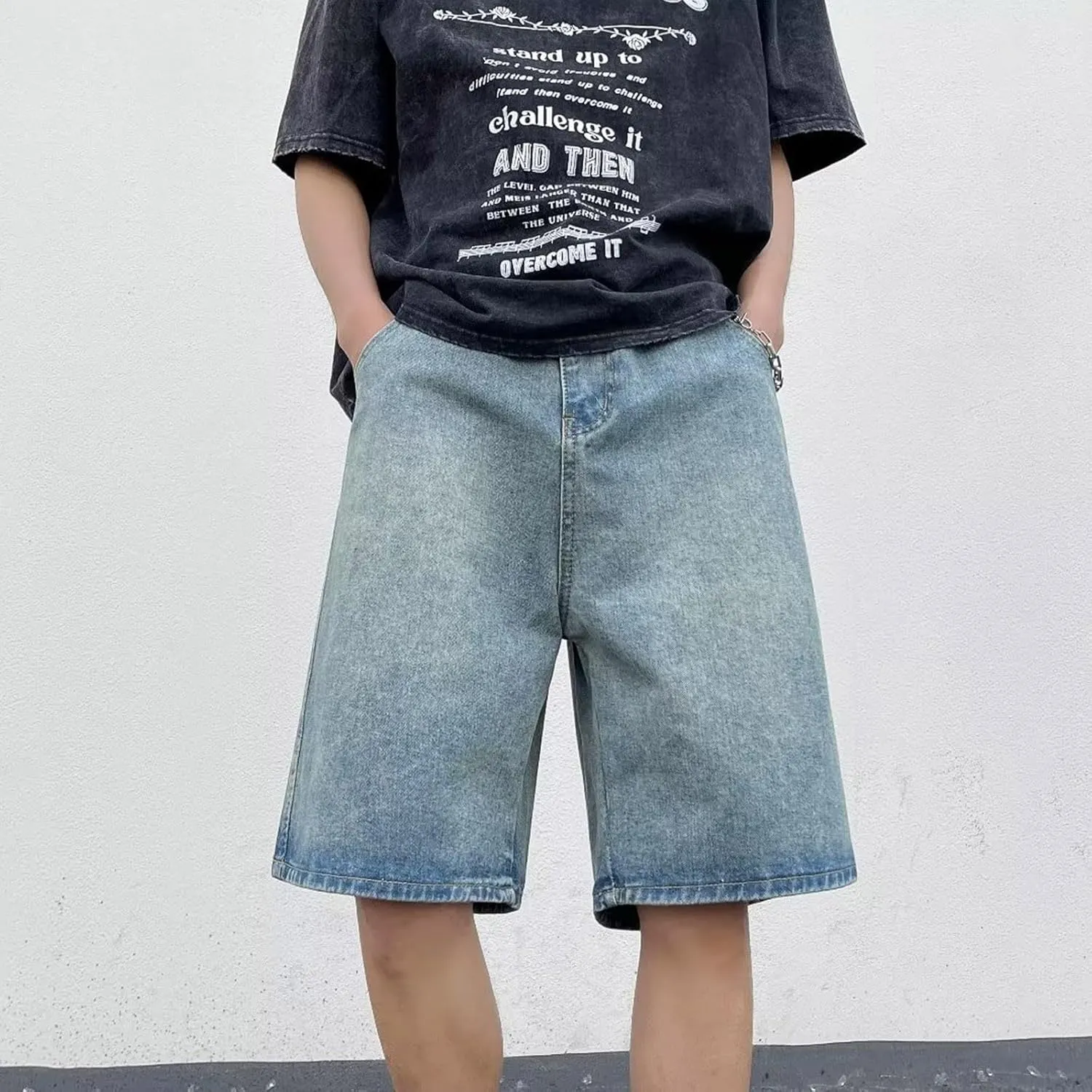 Mens Loose Hip Hop Cropped Jean Shorts Work Denim Shorts with Pockets Summer Casual 2025 Trendy Streetwear