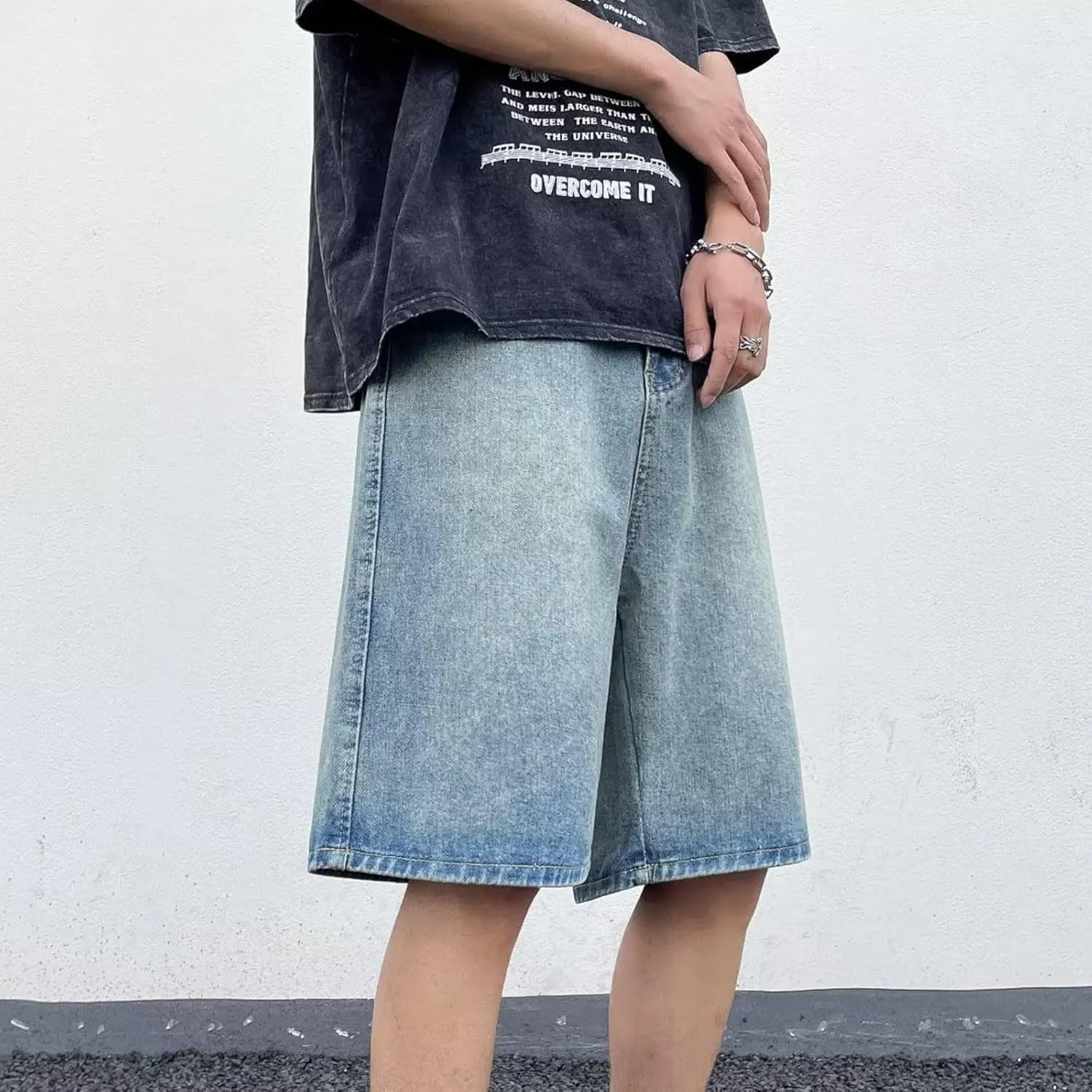 Mens Loose Hip Hop Cropped Jean Shorts Work Denim Shorts with Pockets Summer Casual 2025 Trendy Streetwear