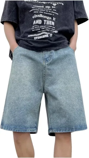 Mens Loose Hip Hop Cropped Jean Shorts Work Denim Shorts with Pockets Summer Casual 2025 Trendy Streetwear