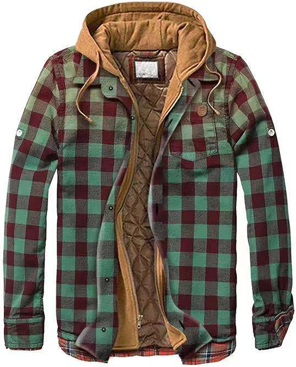 Men's Plaid Flannel Shirt Jacket Warm Hoodie Quilted Lined Hipster Fleece Plaid Jacket Flannel Sherpa Vintage Coats