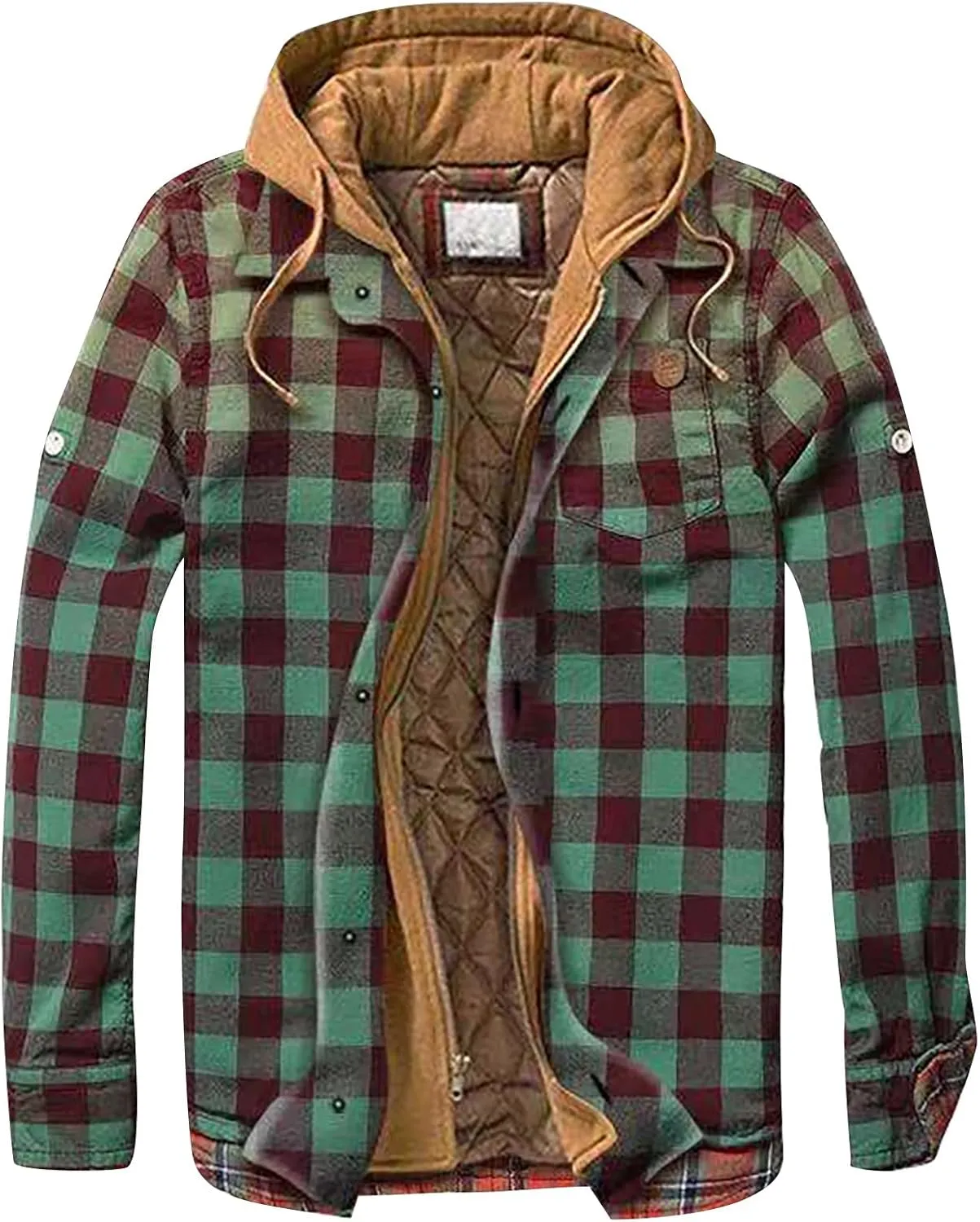 Men's Plaid Flannel Shirt Jacket Warm Hoodie Quilted Lined Hipster Fleece Plaid Jacket Flannel Sherpa Vintage Coats