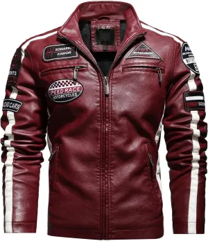 Men's PU Leather Jacket Windbreaker Leather Motorcycle Jacket Men Racing Jacket Riding Coat