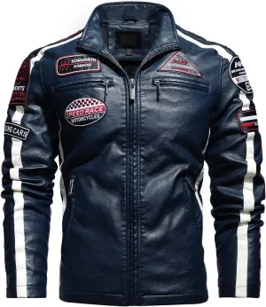 Men's PU Leather Jacket Windbreaker Leather Motorcycle Jacket Men Racing Jacket Riding Coat