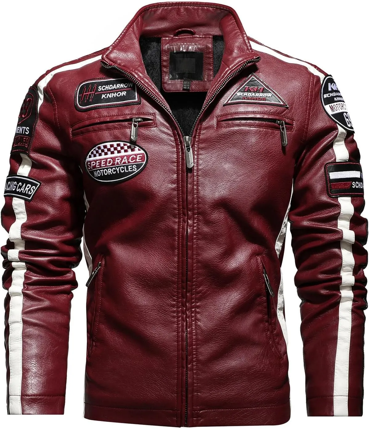 Men's PU Leather Jacket Windbreaker Leather Motorcycle Jacket Men Racing Jacket Riding Coat