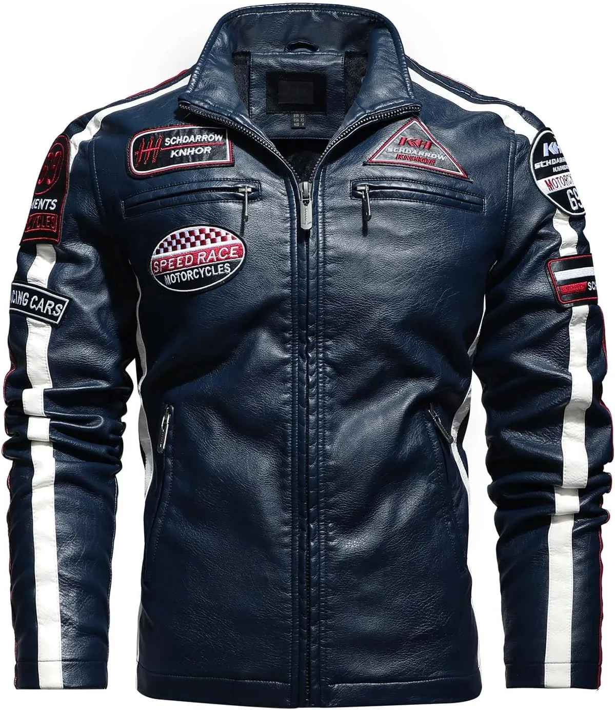 Men's PU Leather Jacket Windbreaker Leather Motorcycle Jacket Men Racing Jacket Riding Coat