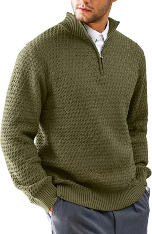 Men's Quarter Zip Pullover Sweater Slim Fit Business Casual Cable Knit Lightweight Long Sleeve Sweaters