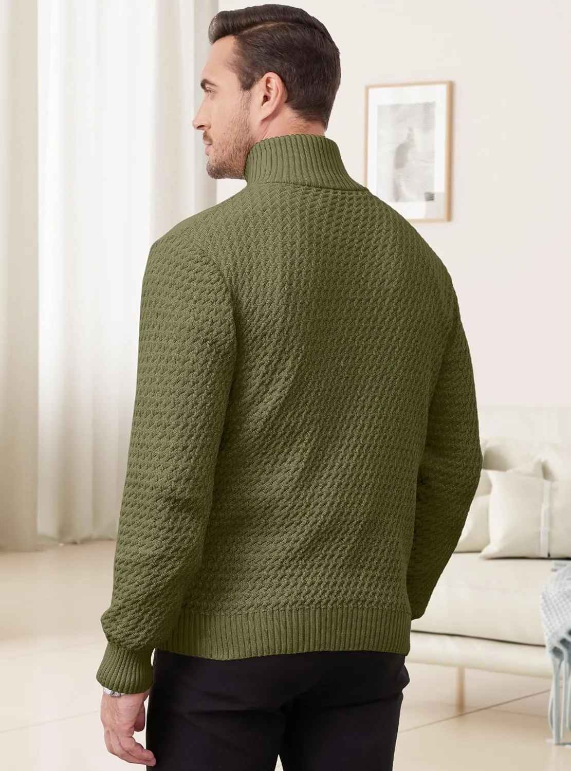 Men's Quarter Zip Pullover Sweater Slim Fit Business Casual Cable Knit Lightweight Long Sleeve Sweaters